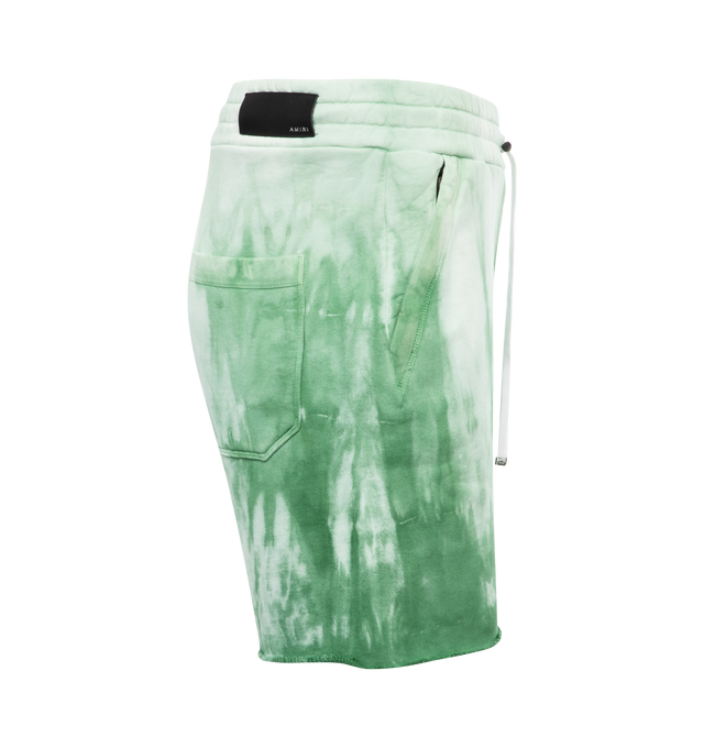 Image 3 of 3 - GREEN - AMIRI Dip Dye Sweat Shorts featuring elasticized waist with toggle drawstring fastening, side slant pockets, back patch pocket, relaxed legs, raw hem and pull-on style. 100% cotton. Made in Italy. 
