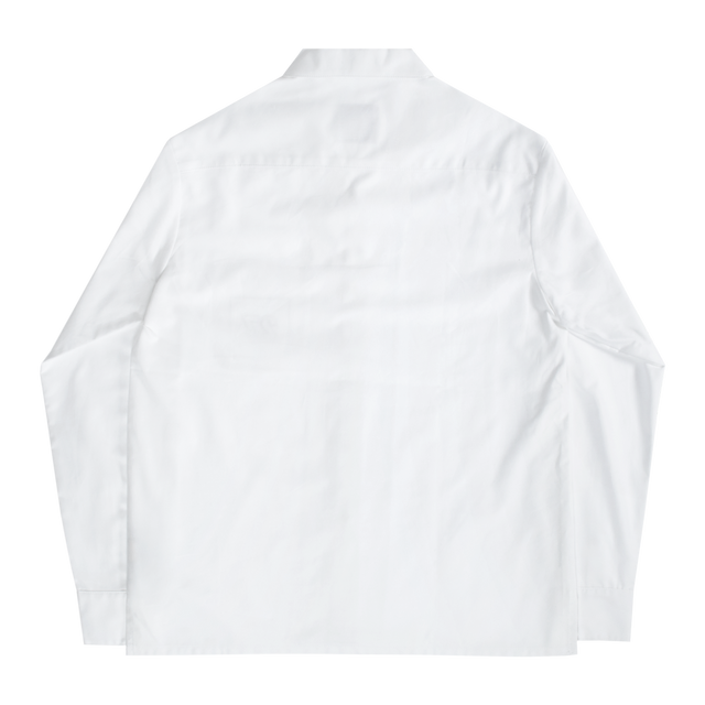 Image 3 of 4 - WHITE - OCD 27 Camp Collar Oxford Shirt featuring Mother of Pearl button front closure, notched collar, long sleeves, button cuffs and patch pocket with logo on chest. Thomas Mason oxford cloth.  