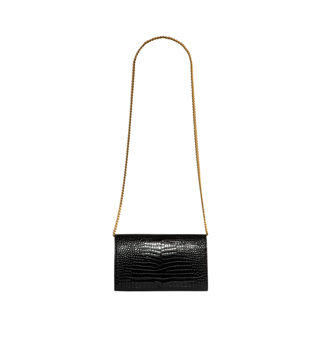 Image 2 of 3 - BLACK - SAINT LAURENT Classic Chain Wallet featuring front flap, twenty card slots, two bill compartments, two central compartments, one zipped coin pouch and leather lining. 8.8 X 5.5 X 1.5 inches. 100% calfskin leather.   