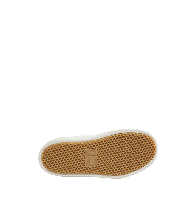 Image 4 of 6 - WHITE - NAHMIAS Ollie Sneaker featuring round rubber cap toe, lace up closure, textile logo patch at tongue, branded logo detail on outsole lip, padded tongue and collar, treaded logo outsole, rubber midsole, logo emboss on heel and logo gum bottom.  