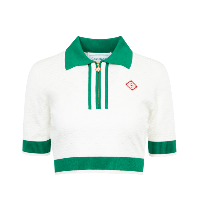 WHITE - CASABLANCA 3D Monogram Polo featuring polo collar, short sleeves, cropped and front quarter-zip closure. 83% viscose, 17% elastane.
