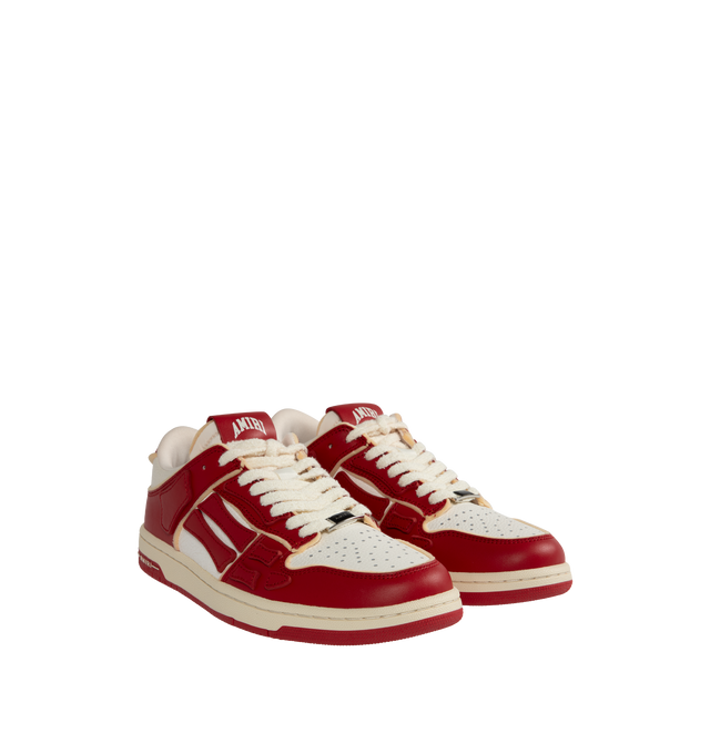 Image 2 of 5 - RED - AMIRI Collegiate Skel Top low sneakers featuring leather upper, front lace-up closure, logo details and rubber sole. 100% leather.  