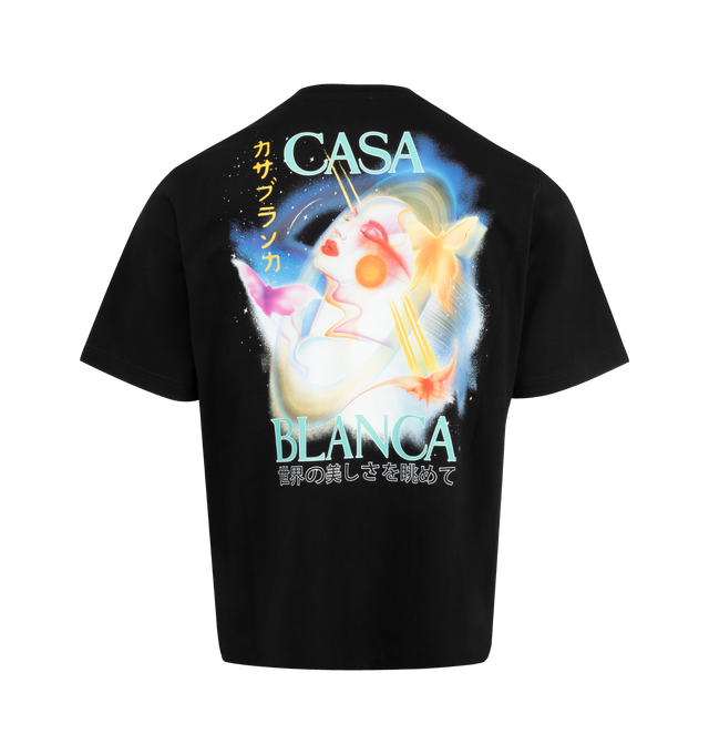 Image 2 of 2 - BLACK - CASABLANCA Galactic Connection T-shirt featuring organic cotton jersey, rib-knit crewneck and logo graphic printed at chest and back. 100% organic cotton. Made in Portugal. 