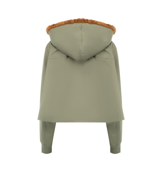 Image 3 of 4 - GREEN - LOEWE Short Parka featuring cropped fit, removable fur lined hood, button front closure, ribbed cuffs and loose fit.  