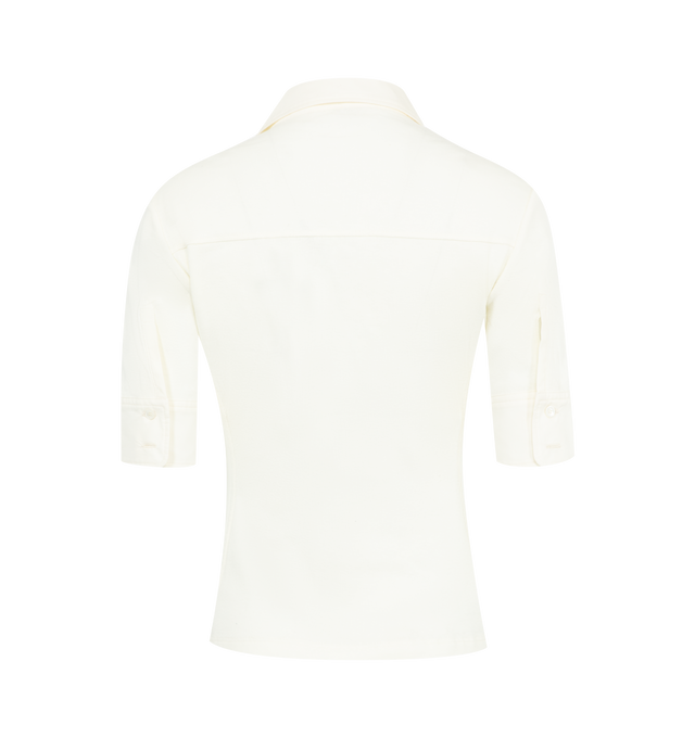 Image 2 of 2 - WHITE - CHLOE Utilitarian Top featuring short sleeves, collar, front flap pockets, mother-of-pearl buttons and subtle Chlo logo embroidery. 100% cotton. 