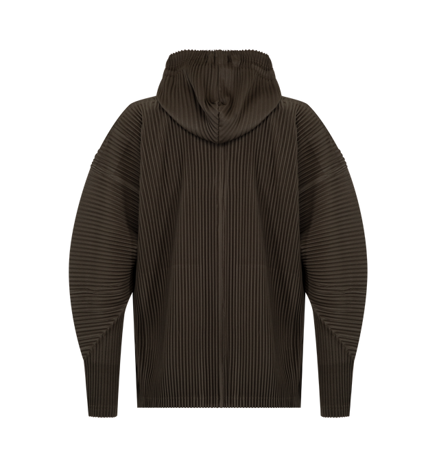 Image 2 of 3 - BROWN - Issey Miyake Mens Zip-Up Hoodie is crafted from lightweight polyester. Features a hood, double-zip front closure, side pockets, collar loop, and quick-drying fabric with a light-reactive finish that creates a dimensional appearance. Main Material: 100% Polyester. Made in Japan. 
