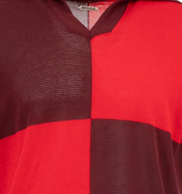 Image 3 of 3 - RED - BODE Checker Polo featuring boxy silhouette in a thin, dry yarn and polo collar. 100% cotton. 