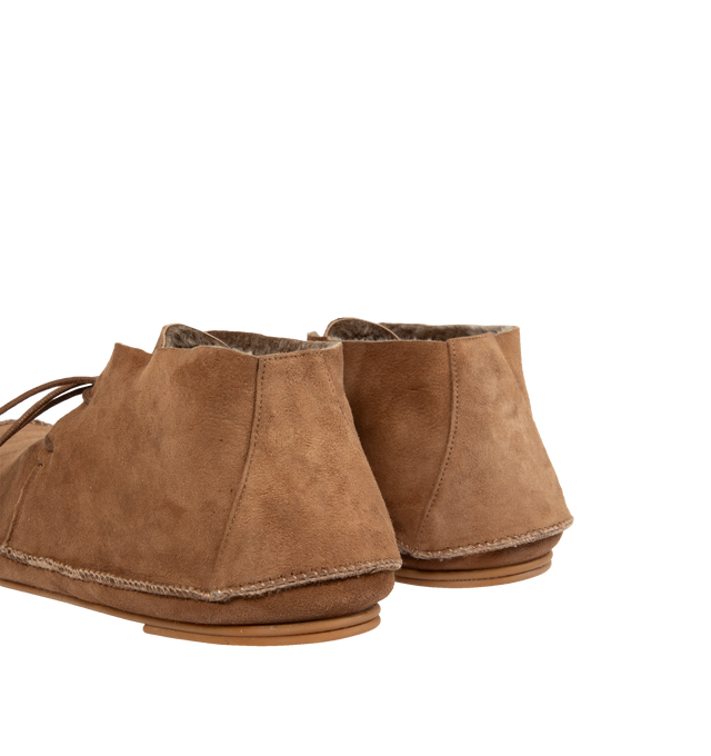 Image 3 of 4 - BROWN - THE ROW Tyler Lace Up Shoe featuring deconstructed lace-up shoe in shearling-lined suede with waxed cotton laces and rubberized sole. 100% leather. Made in Italy. 