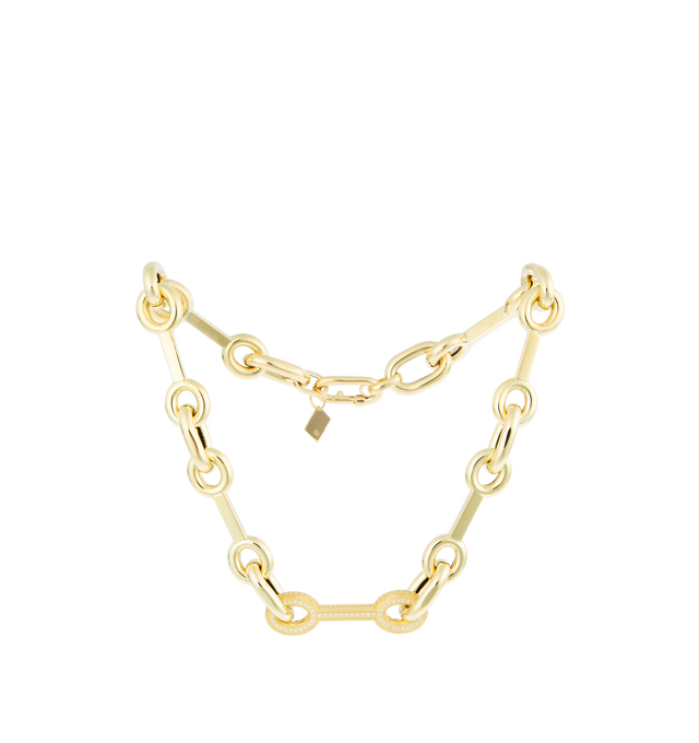 GOLD - LAUREN RUBINSKI Medium Link Diamond Necklace featuring 14K yellow gold, chunky links connected with slim bars and pave diamonds.