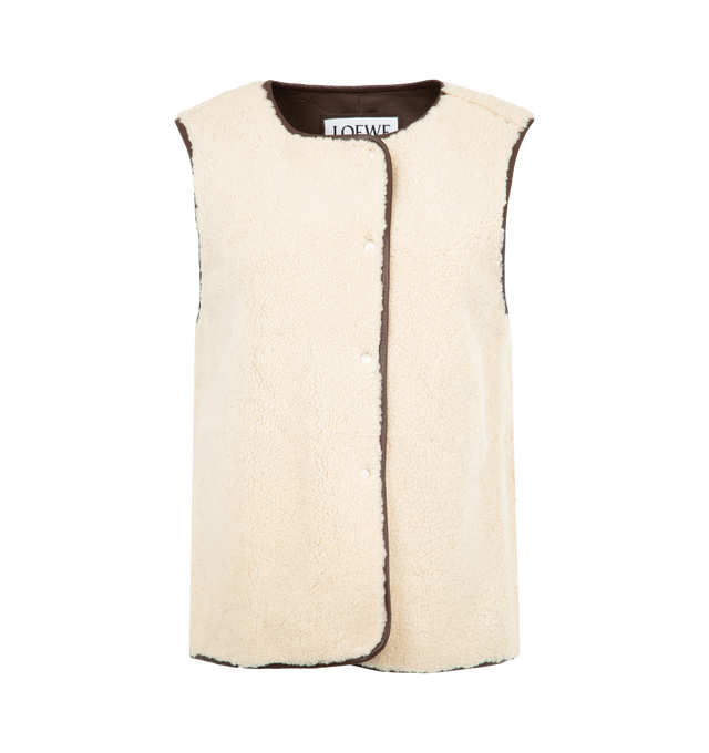 Image 3 of 5 - BLACK - LOEWE Puffer in shearling and cotton blend featuring a detachable shearling vest and collar, regular fit, short length, leather chin strap, snap button and concealed zip front fastening, buttoned gusset flap pockets and LOEWE Anagram embossed leather patch placed at the back. Cotton, polyamide. Made in Italy. 