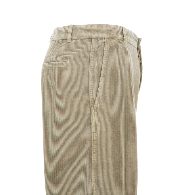 Image 3 of 3 - NEUTRAL - The Row Men's Paulo Pants are crafted from compact wide-wale cotton velvet corduroy with a soft, textural hand and durable construction. Designed with a relaxed wide-leg silhouette that sits at the natural waist, these designer pants feature a pleated front, side slash pockets, and a single back welt pocket. The fabric is dyed and specially treated to create a subtly uneven, worn-in effect while enhancing the depth and richness of the Faded Black color. Main Material: 100% Cotton. F 