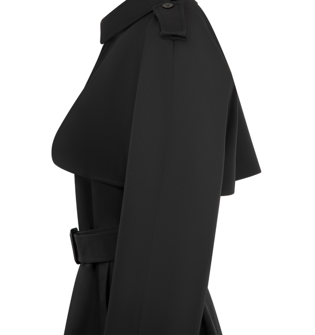 Image 3 of 3 - BLACK - THE ROW Usuaia Jacket featuring single-breasted trench coat in double-faced wool and cashmere gabardine with detachable sleeves, slant welt pockets and concealed button closure with removable buckle belt. 100% virgin wool. Made in Italy. 
