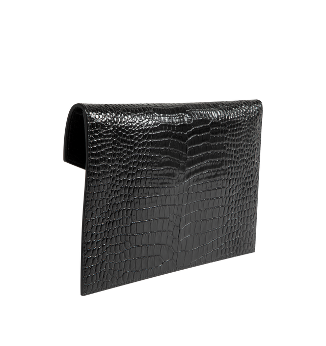 Image 2 of 3 - BLACK - SAINT LAURENT Uptown Pouch in crocodile-embossed shiny leather featuring small envelope pouch , gold-toned metal hardware, magnetic flap closure and one main compartment. 10.6 x 6.2 x 0.7 inches. Calfskin. Made in Italy. 