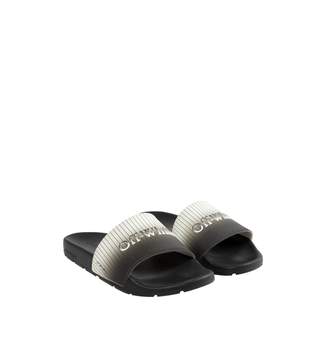 Image 2 of 4 - BLACK - OFF-WHITE Bookish Sandals featuring open toe, logo-embossed strap at vamp, logo printed at molded footbed and treaded rubber sole. Leather. Sole: rubber. Made in Italy. 