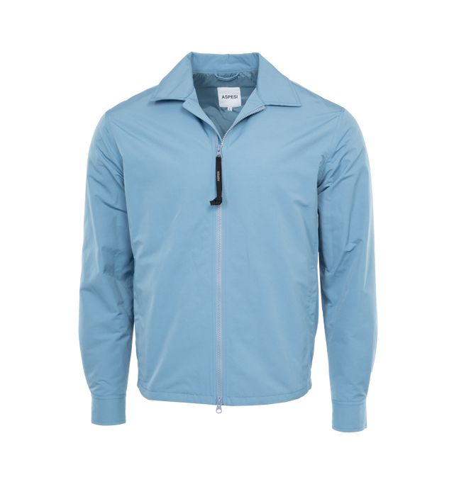 BLUE - ASPESI Camicia Bongo II Jacket featuring zip up closure, collar, long sleeves, button cuff and elastic hem at the back. 