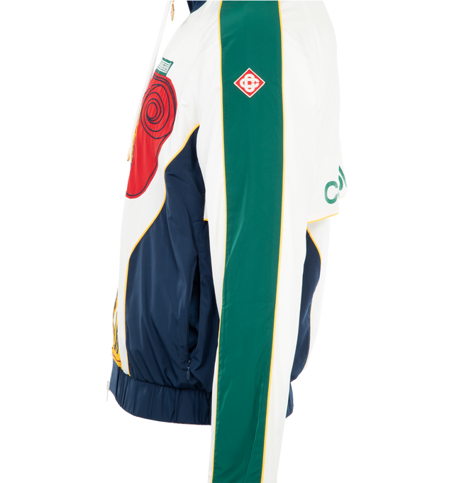 Image 3 of 3 - MULTI - Casablanca Embroidered Track Jacket has a full zipper closure, a stand collar with a drawstring, elastic cuffs and hem, logo branding, and side pockets. 100% polyester.  