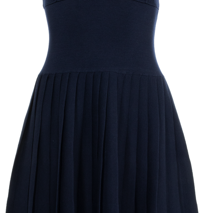 Image 3 of 3 - NAVY - KHAITE Elio Dress featuring a knit slip dress made in Italy of fine, breathable Merino wool, easy-fitting silhouette shaped by corset-inspired stitching at the waist. Slips on. 73% wool, 25% polyamide, 2% polyurethane. 