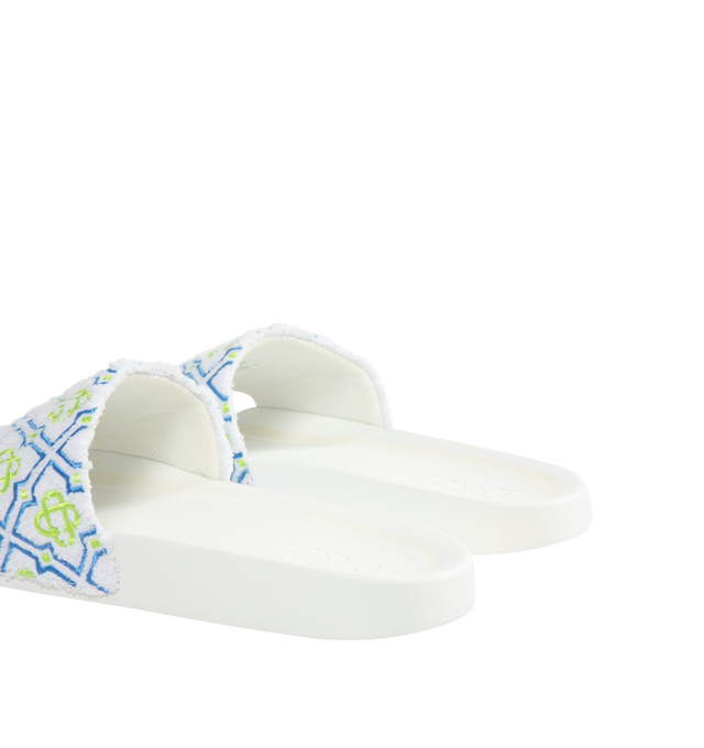 Image 3 of 4 - GREEN - CASABLANCA Monogram Pool Slides featuring monogram towelling fabric, diamond monogram on its uppers and padded rubber soles. 100% polyester. Made in Portugal. 