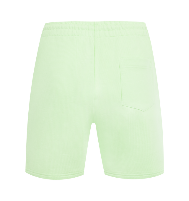Image 2 of 3 - GREEN - CASABLANCA Innocence Triangle Sweatshort featuring elastic drawstring waist, side pockets, back welt pocket, logo on front leg and loopback jersey fabric. 100% organic cotton. Made in Portugal. 