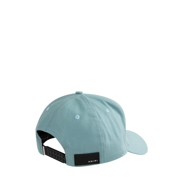 Image 2 of 2 - BLUE - Amiri MA Canvas Logo Hat has a signature house logo embroidered at the front, an adjustable back closure, and embroidered eyelets. 100% cotton. Made in USA.  