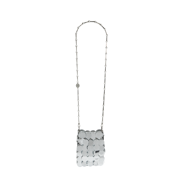 Image 2 of 3 - SILVER - RABANNE Sparkle Mini Bag featuring silver-coloured sequins assembling, chain-link shoulder strap engraved with the Rabanne logo and can be carried over the shoulder or by hand. 18 x 12 x 3cm. 100% PVC. 75% plastic, 25% brass.  