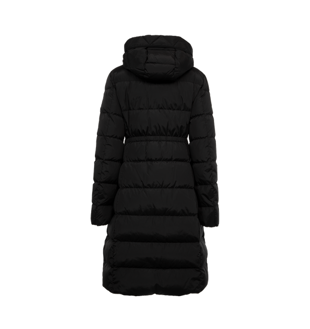 Image 2 of 3 - BLACK - MONCLER Avocette Long Down Jacket featuring longue saison lining, down-filled, adjustable hood, zipper closure, zipped pockets and logo patch. 100% polyamide/nylon. Padding: 90% down, 10% feather. 