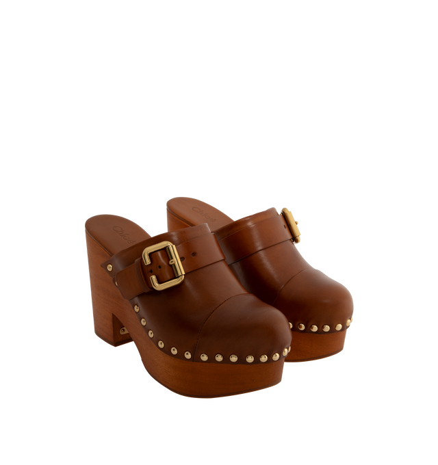 Image 2 of 4 - BROWN - Chloe Jeannette Clog with 6cm heel. 100% Calfskin Leather, 100% Cowhide.Made in Spain. 