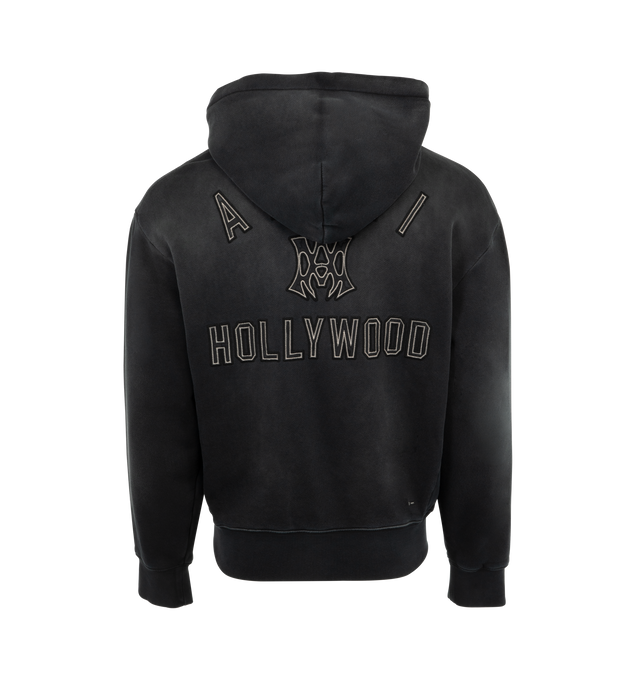 Image 2 of 4 - BLACK - Amiri MA Hollywood Hoodie has an attached hood, an oversized fit, a core logo embroidered on the chest and at the back, ribbed trims, and a kangaroo pocket. 100% cotton. Made in Italy.  