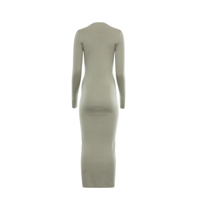 Image 2 of 2 - GREY - EXTREME CASHMERE Snake Dress featuring minimalistic long tight-fitted dress in stretchy cotton-cashmere mini rib, maxi length, high round neckline and long sleeves. 30% cashmere, 70% cotton. 