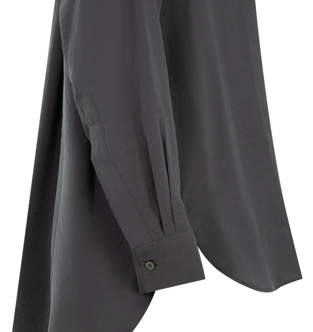 Image 3 of 3 - GREY - STUDIO NICHOLSON Sheer Shirt featuring band collar, front button closure, curved hem, dropped shoulders, button cuffs and relaxed fit. Made in Portugal. 