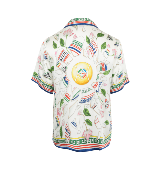 Image 2 of 2 - NEUTRAL - Casablanca Le Vase Short Sleeve Shirt has a Cuban collar, a concealed front button closure, an all-over graphic print, and a chest patch pocket. 100% silk. Made in Italy.  