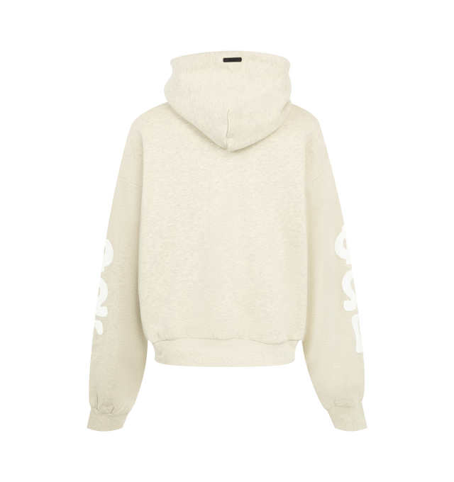 Image 2 of 2 - NEUTRAL - Fear of God Womens 90s Fleece Hoodie is crafted from cotton fleece. Features a relaxed fit, hood, ribbed cuffs and hem, kangaroo pocket, and an Essentials logo label. Main Material: 100% Cotton. 