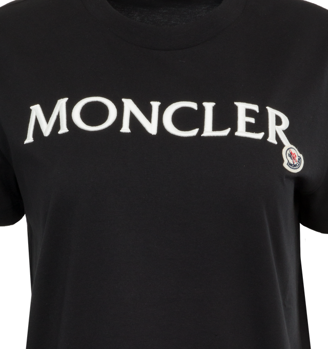 Image 2 of 2 - BLACK - MONCLER Embroidered Logo T-Shirt featuring organic cotton jersey, crew neck, short sleeves and embroidered logo lettering. 100% cotton. 