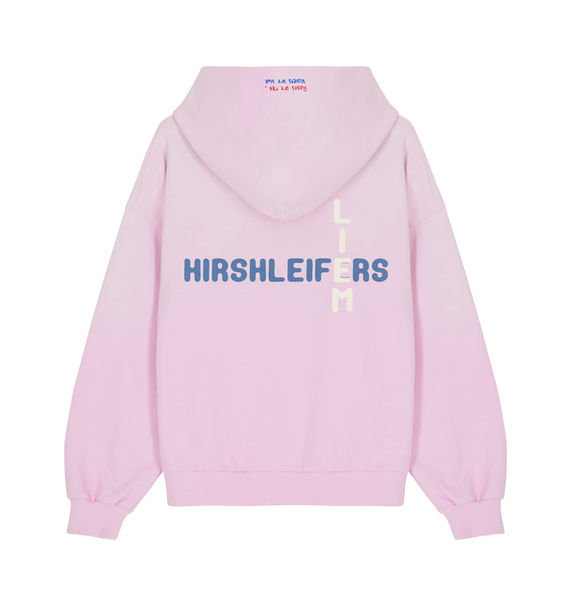 Image 2 of 2 - PINK - LIEM X HIRSHLEIFERS I Love Home Pullover featuring fixed hood, ribbed cuffs and hem, kangaroo pocket and screen print on front back and hood. 100% cotton.  