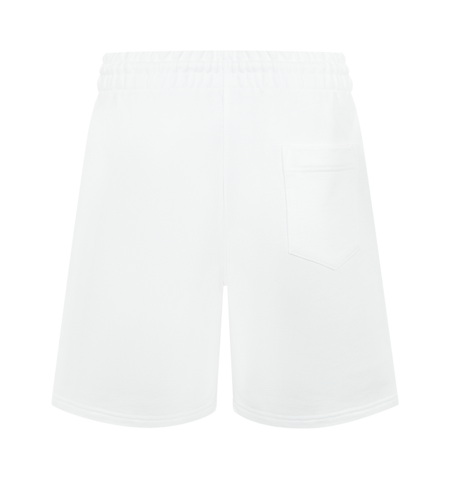 Image 2 of 3 - WHITE - CASABLANCA Tennis Club Icon Sweatshorts featuring tennis logo on front leg, an elasticated waistband, toggle drawstring fastening, slanted side pockets and a patch back pocket. 100% cotton. Made in Portugal. 