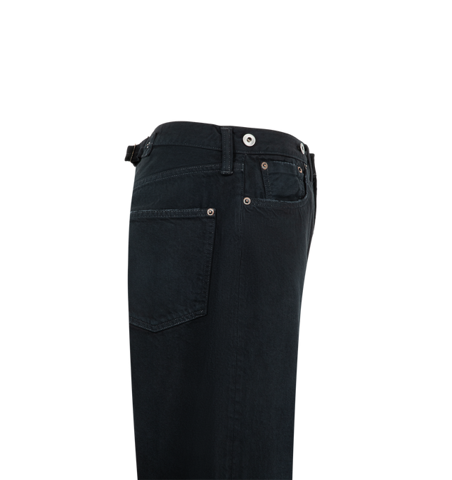 Image 3 of 3 - BLUE - A.Presse Men's No.22 Washed Wide Denim Pants feature a wide-leg silhouette crafted from premium cotton denim and finished with a specialized washing and dyeing process for a vintage-inspired look. These designer denim pants combine relaxed proportions with exceptional Japanese craftsmanship, making them a versatile staple for everyday wear. Main Material: 100% Cotton. Made in Japan. 