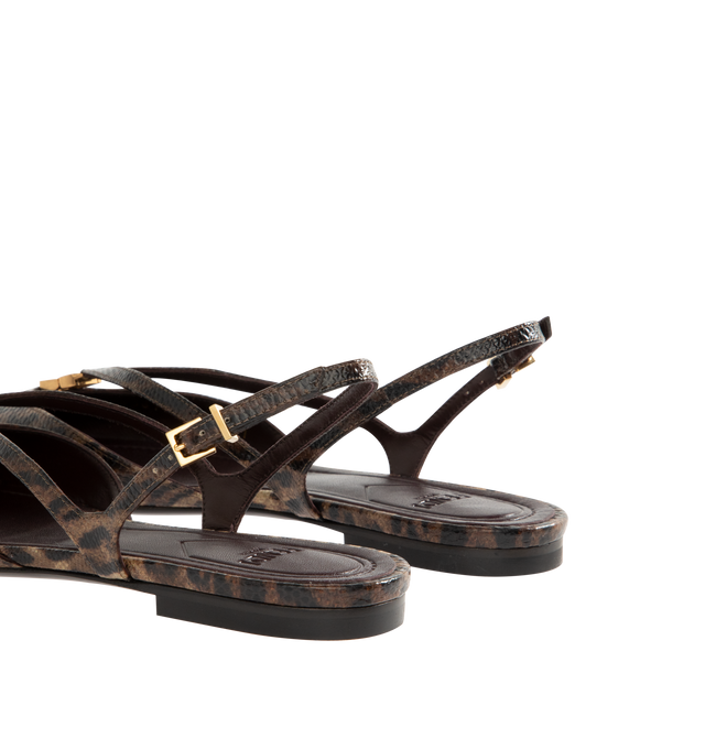 Image 3 of 4 - BROWN - FENDI FFold Slingback Shoe featuring square toe, straps that wrap around the foot, metal FF detail with a special design that includes a functional hinge in the center and gold-finish metalware. 100% karung snake leather. Made in Italy. 
