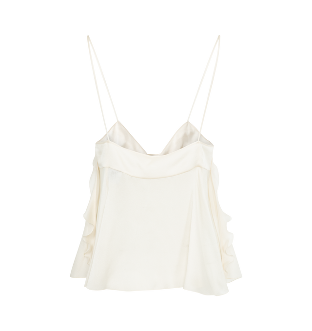 Image 2 of 2 - WHITE - CHLOE Ruffled Silk Cami Top featuring ruffles and thin straps. 100% silk. 