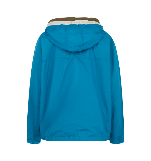 Image 2 of 3 - BLUE - Loewe Womens Technical Jacket is crafted from lightweight technical shell with a triple-layer construction. Features a relaxed fit, regular length, zip-up neckline with hood, front welt pockets, elasticated hem with drawstring, and Double L embroidery at the chest. Main Material: Polyamide / Polyurethane. Made in Italy. 