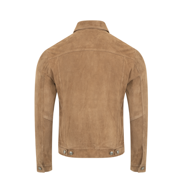 Image 2 of 3 - BROWN - GIORGIO BRATO Suede Jacket featuring shirt style collar, button closure, chest pockets, buttoned cuffs and long sleeves. 100% leather. Made in Italy. 