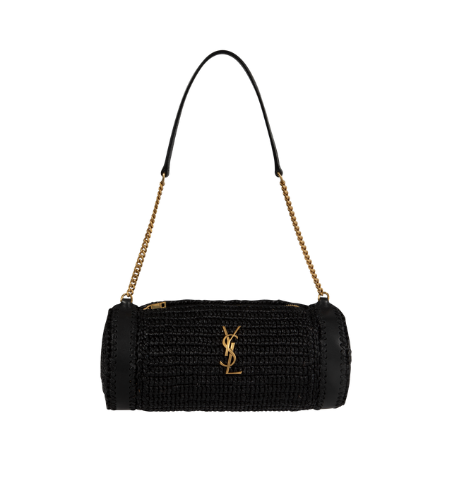 Image 1 of 3 - BLACK - SAINT LAURENT Cassandre small cylindric bag in raffia with a chain strap. Dimensions: 9.6 x 4.3 x 4.3 inches. Strap drop 27cm. 80% raffia, 10% leather, 10% brass. Made in Madagascar. 