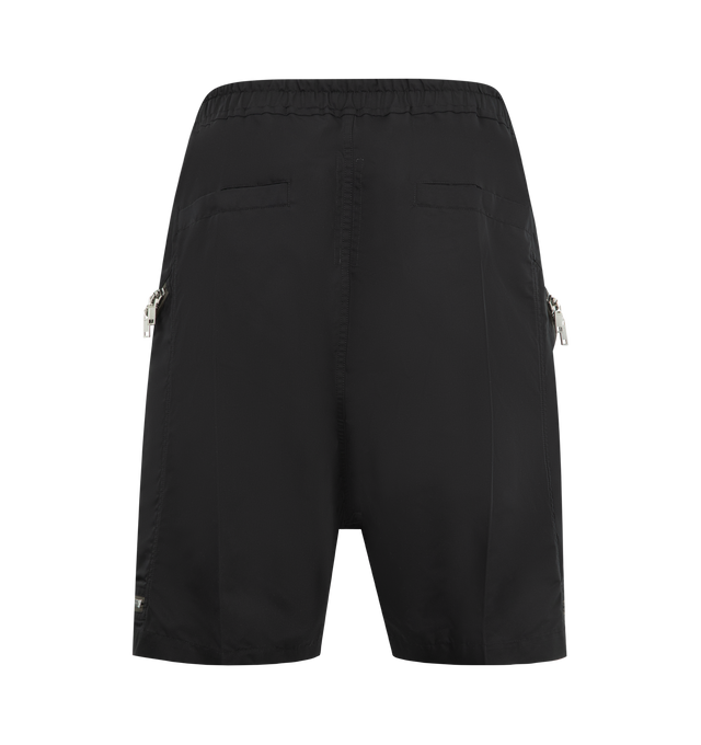 Image 2 of 3 - BLACK - RICK OWENS Heizer Bela Shorts featuring geavyweight stretch organic cotton poplin shorts, GOTS-certified organic cotton, drawstring at elasticized waistband, four-pocket styling, exposed zip fly, eyelets and press-studs at front, two-way zip pocket at outseams and dropped inseam. 97% cotton, 3% elastane. Made in Italy. 