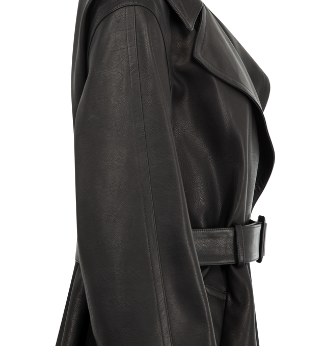 Image 3 of 3 - BLACK - THE ROW Siempra Coat featuring double-breasted trench coat in softly grained calfskin leather with wide notch lapel, slant welt pockets and removable buckle belt. 100% calfskin leather. Lined in 100% silk. Made in Italy. 