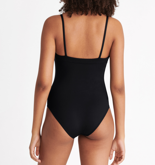 Image 5 of 6 - BLACK - ERES Aquarelle Tank One-Piece Swimsuit featuring thin straps, wraparound neckline seam and straight back straps. Main: 84% Polyamid, 16% Spandex. Second: 68% Polyamid, 32% Spandex. Made in France.  
