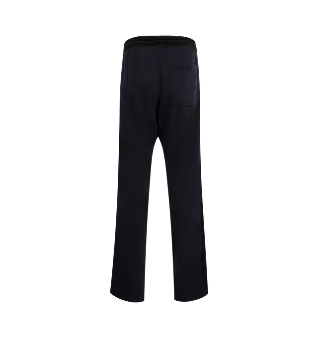 Image 2 of 3 - NAVY - DRIES VAN NOTEN Straight Leg Sweatpant featuring contrasting waistband and side stripes, elasticized drawstring waist, side welt pockets, back patch pocket, relaxed legs and full length. Cotton/cupro. 