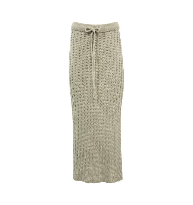 Image 1 of 2 - NEUTRAL - The Elder Statesman Reef Pencil Skirt crafted from 100% cotton in an intricate stitch that creates a close-net pattern and a soft hand feel. Featuringa fitted , long slit and drawstring at the waist. 100% cotton. Made in Los Angeles.