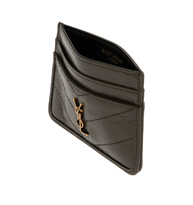 Image 3 of 3 - BROWN - Saint Laurent Womens Card Case is crafted from glossy naplak leather. Features signature CASSANDRE hardware, matelass quilted stitching, four card slots, and one center slip pocket. Dimensions: 9.9  7.6  0.5 cm. Main Material: Leather. Made in Italy. 