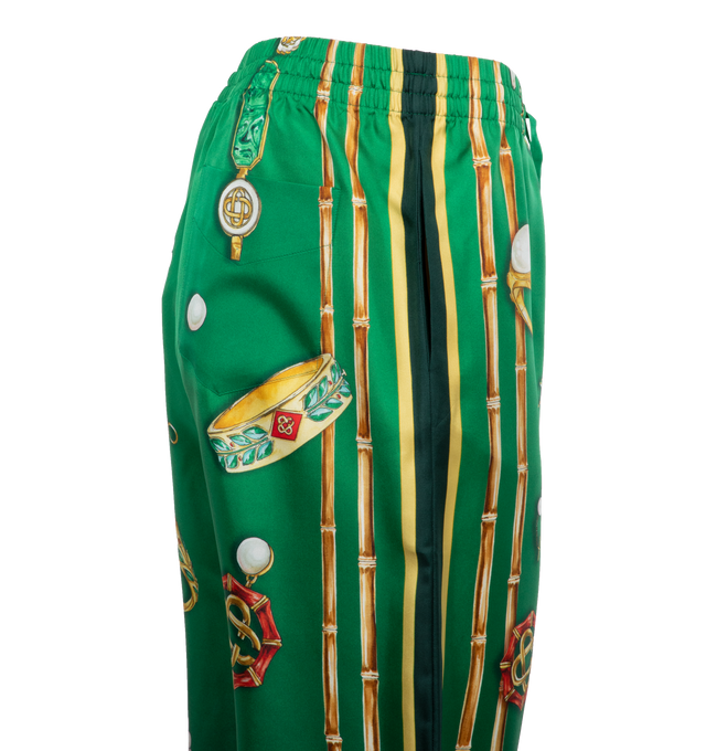 GREEN - CASABLANCA Day Pyjama Trouser featuring elasticated waist with drawstrings, wide-fit leg, and all-over graphic. 100% silk.