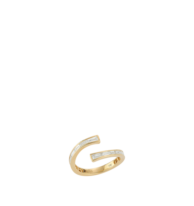 Image 2 of 2 - GOLD - Renna Equator Open Wave Ring is crafted in 18K gold and features a sleek open-band silhouette set with baguette-cut diamonds that elegantly wrap around the finger. Defined by its fluid, contemporary shape and geometric diamond setting, this fine jewelry ring showcases. Main Material: 18K Gold. Gemstones: Baguette-Cut Diamonds. Total Diamond Weight: Approximately 0.81 TCW for Size 6.For personal consultation and detailed information about jewelry, please contact our dedicated stylist te 