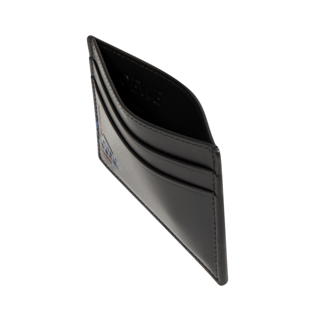 Image 3 of 3 - BLACK - Loewe Mens Logo Cardholder is crafted from shiny calfskin. Features four card slots, one central pocket, embossed and printed bi-color archive-inspired LOEWE logo, and calfskin lining. Main Material: Shiny Calfskin; Lining: Calfskin. Dimensions: 10.3cm W x 7.5cm H x 0.3cm D. Made in Spain. 